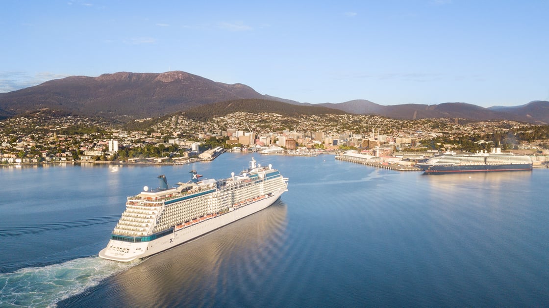 iSky Aerial Photography - Celebrity Solstice and the Noordam in Hobart Port